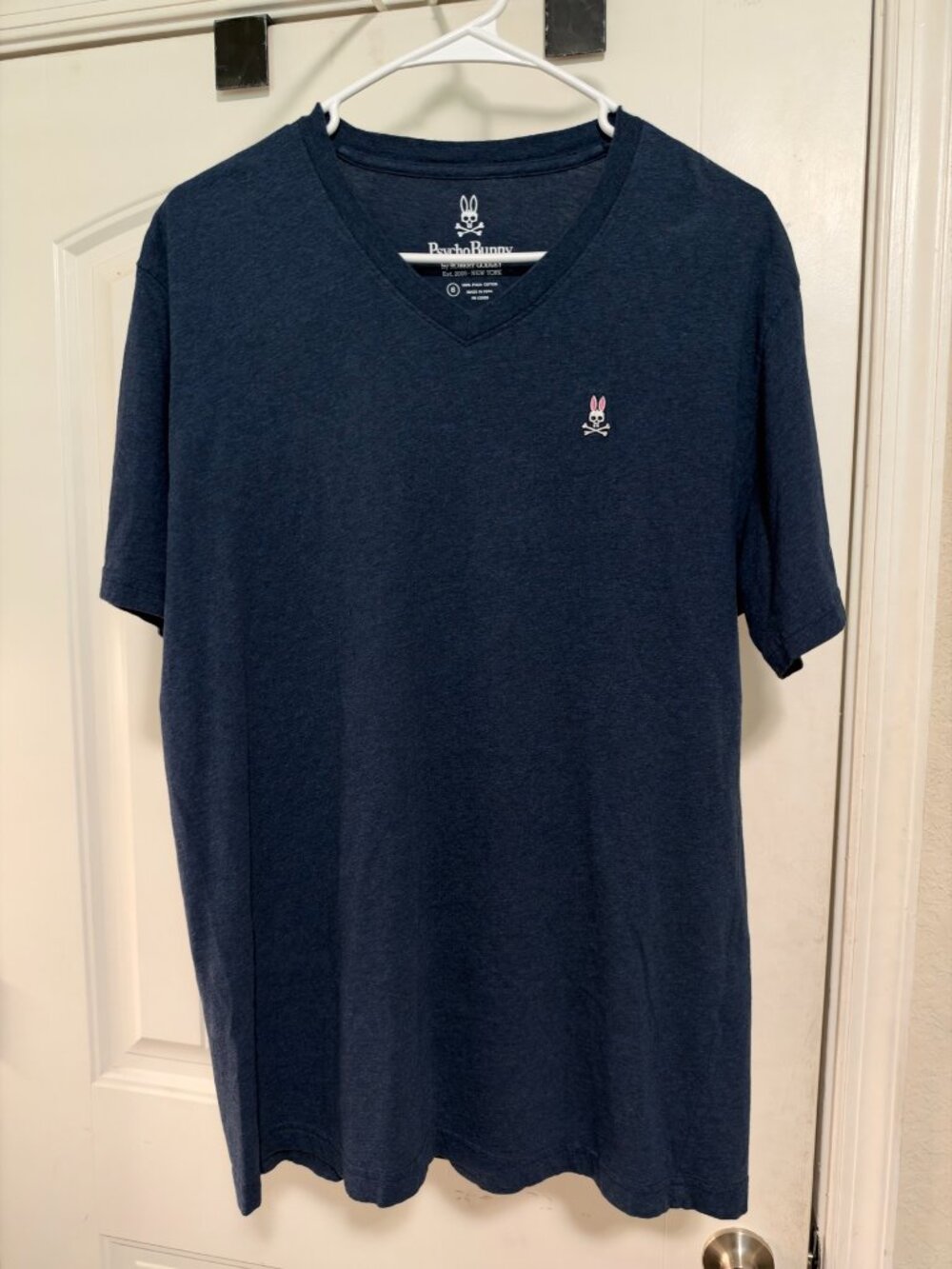 Psycho Bunny V-Neck T-Shirt Navy Heather Pima Cotton Size 6
